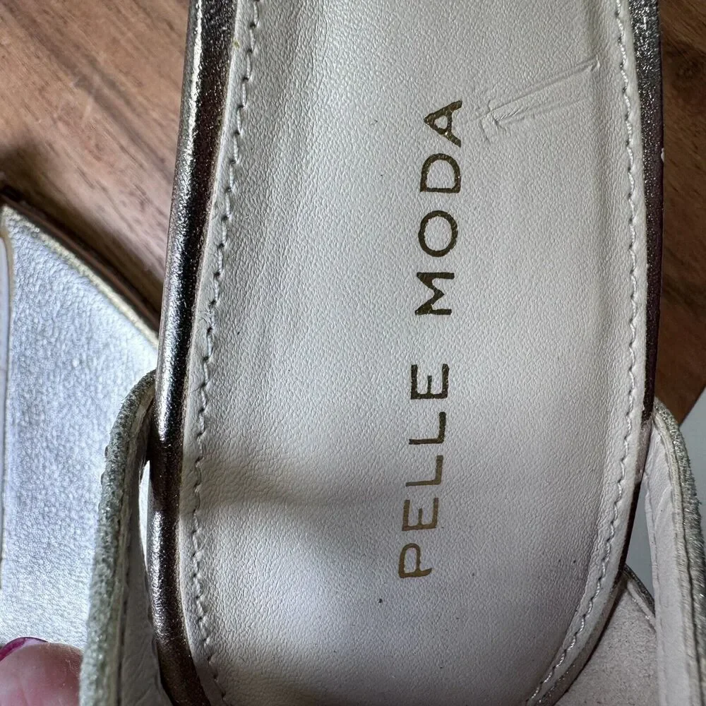 Pelle Moda Vero Cuoio Metallic Rhinestone‎ Ankle Strap Kitten-Heel Size 10